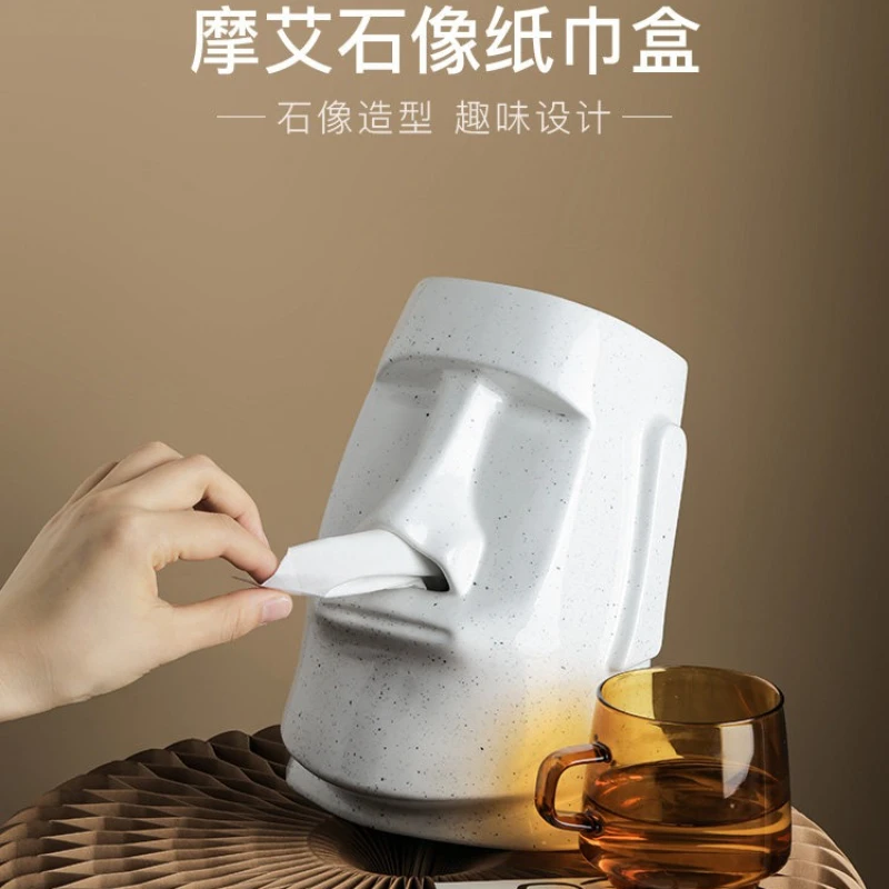 Creative Stone Figurine Napkin Holder, Minimalist Decorative Tissue Box for Living Room Coffee Table, Luxury Home Accent.