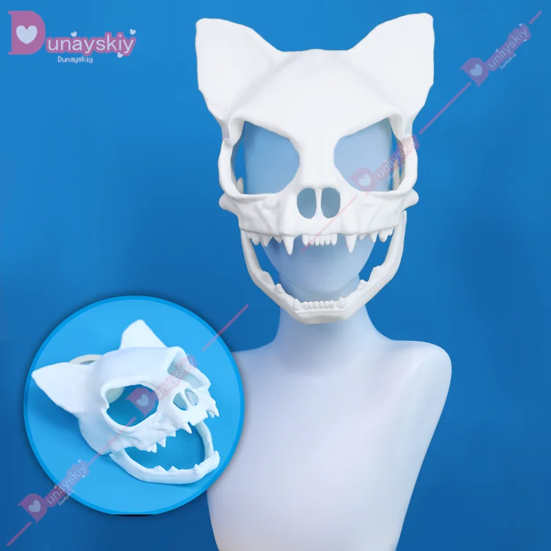 Máscara facial de esqueleto de gato de Anime, máscaras de esqueleto de Animal, disfraz de Cosplay de garra Unisex, accesorios de fiesta de Carnaval de Halloween, tasador