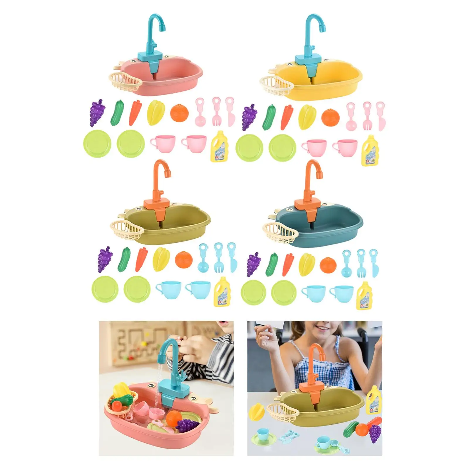Jouets d'évier de cuisine avec système de Circulation d'eau électrique d'eau courante, jouets de Simulation pour garçons, enfants, filles, tout-petits