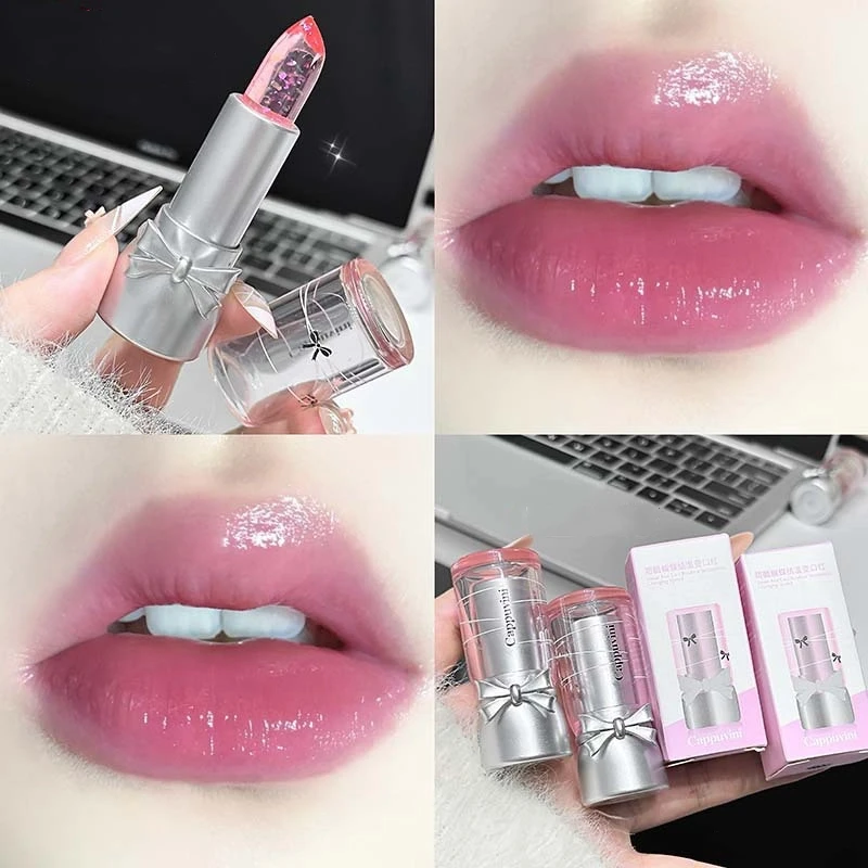 Farbwechselnder Lippenstift, transparentes Gelee, natürlicher rosa Lippenstift, Tönung, feuchtigkeitsspendender Temperaturwechsel, Lippenbalsam, Lippenpflege, Make-up