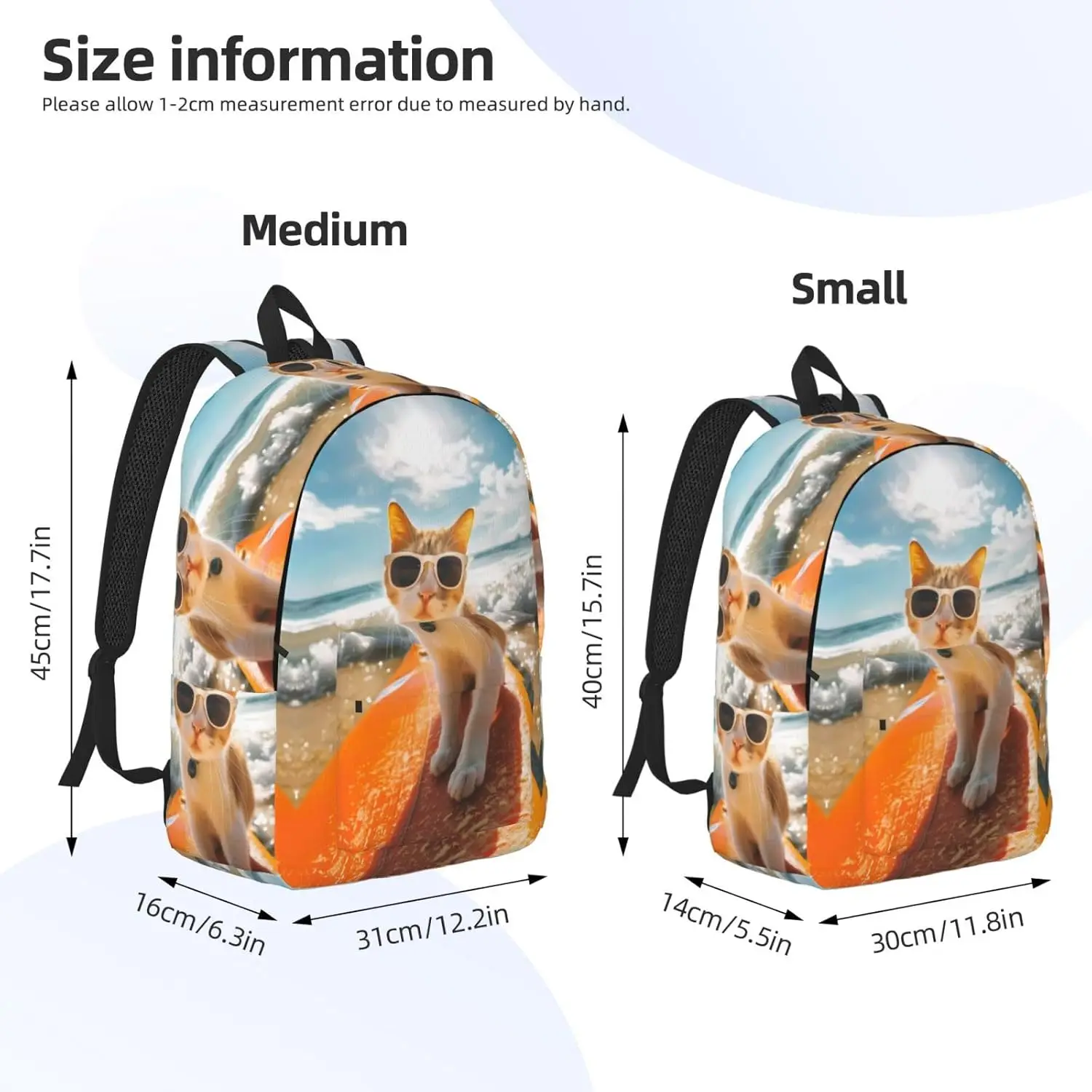 حقيبة ظهر للكمبيوتر المحمول للسفر - حقيبة ظهر قماشية للكمبيوتر من Surfing Cat Sun مع أشرطة قابلة للتعديل