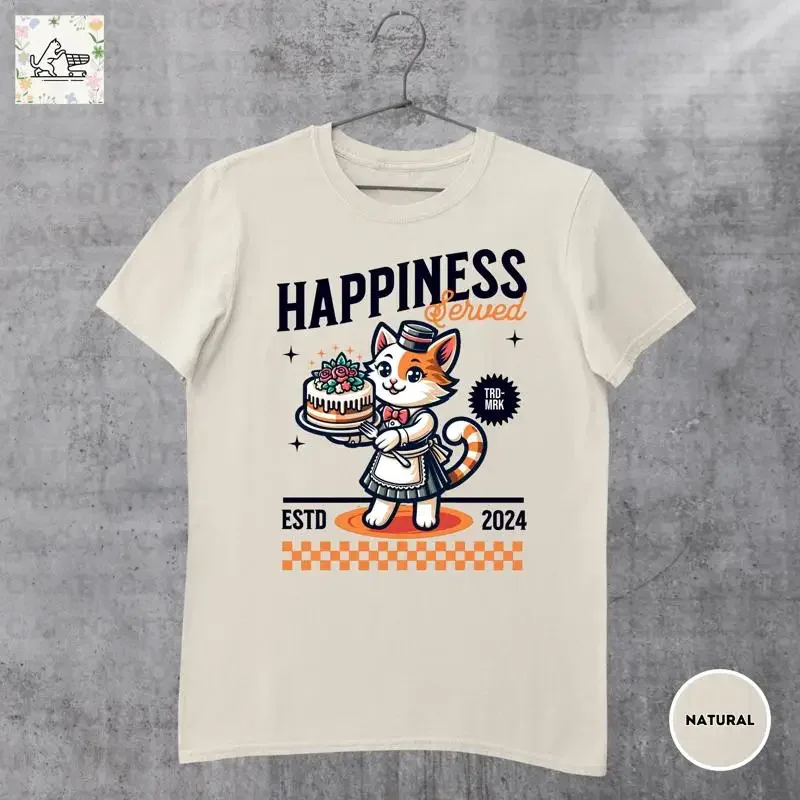 Retro CaT T Shirt Funny for Waitress Poster Happiness Served Cute Lover Unique Apparel