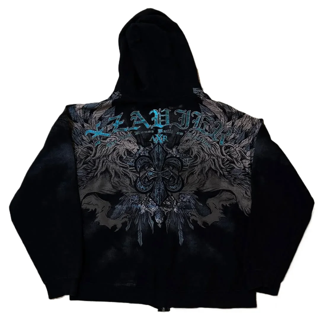 

American Y2K New Retro Fleece Padded Zipper Hoodie Women Fashion Street Hip Hop Goth Loose Sweatshirt Couple Casual Punk Hoodie