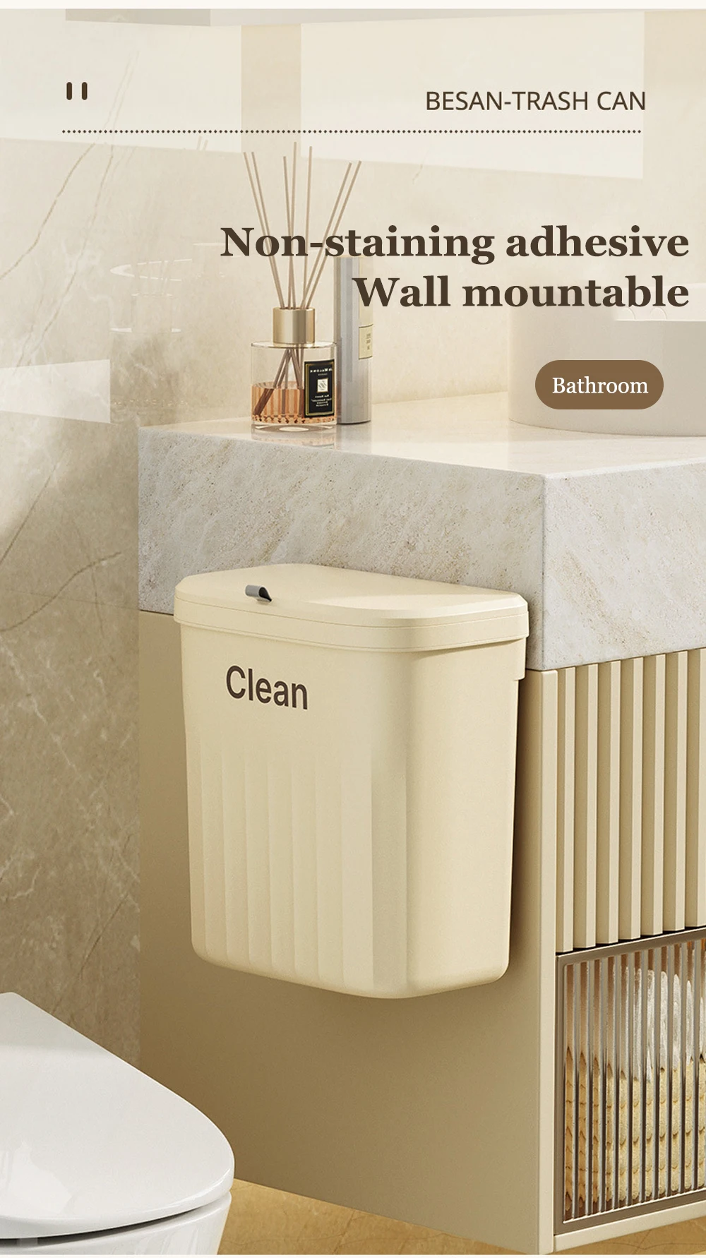 8.5/12L Hanging Trash Can For Kitchen Cabinet Door Wall Mounted Recycling Garbage Basket with Lid Bathroom Kitchen Accessories