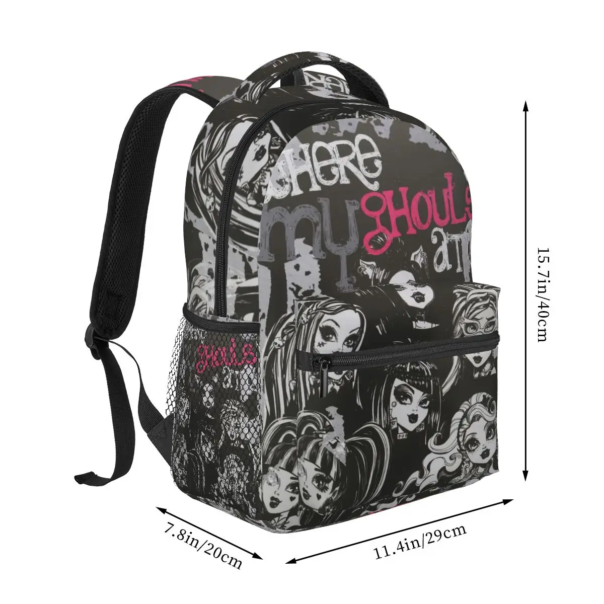 Back To School Black Art Kawaii Cool Backpack School Boy Girl Monster High Dolls Travel Backpack