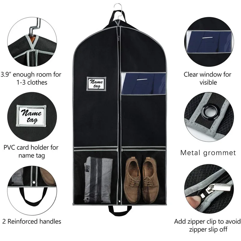 Garment Bag Suit Bags for Travel and Storage Gusseted Zipper Suit Cover Protector with Large Accessory Pockets and Carry Handles