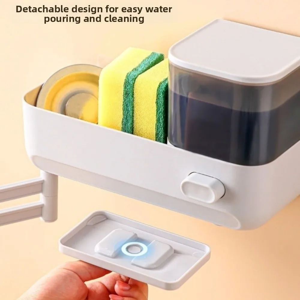موزع صابون المطبخ المثبت على الحائط، تصميم مقاوم للماء، حاوية سائلة لغسل الأطباق مع مزيل للصرف
