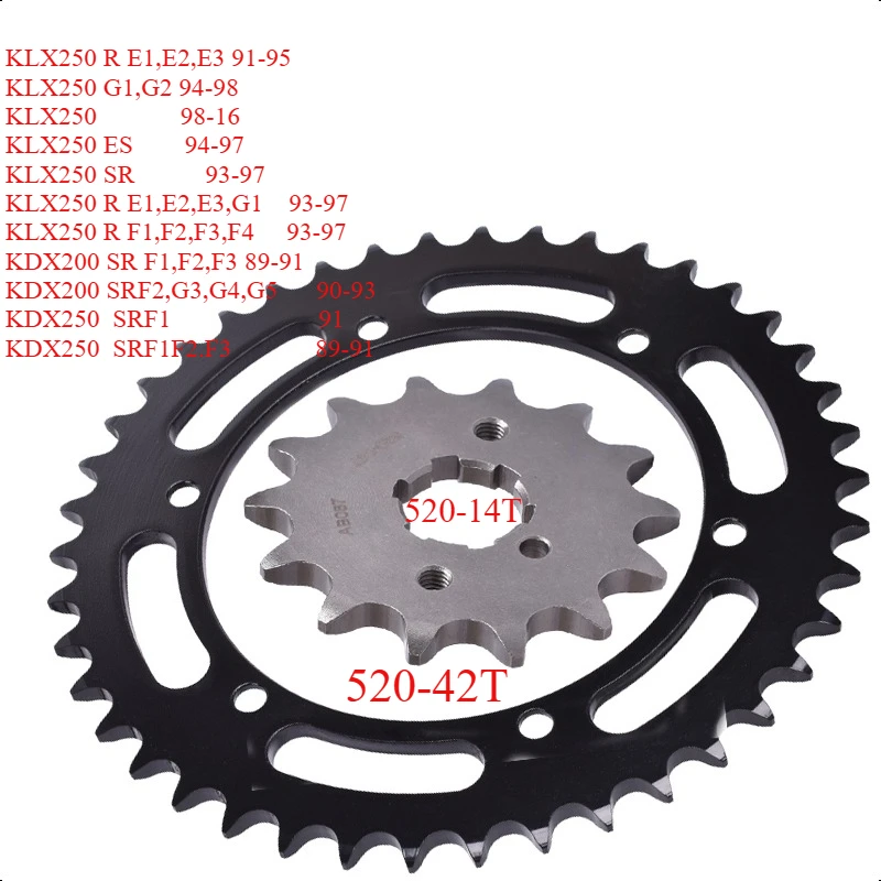 

520 14T 42T Motorcycle Front Rear Sprocket Gear Wheel Cam for Kawasaki KLX250 KDX200 SR KDX250 SRF1