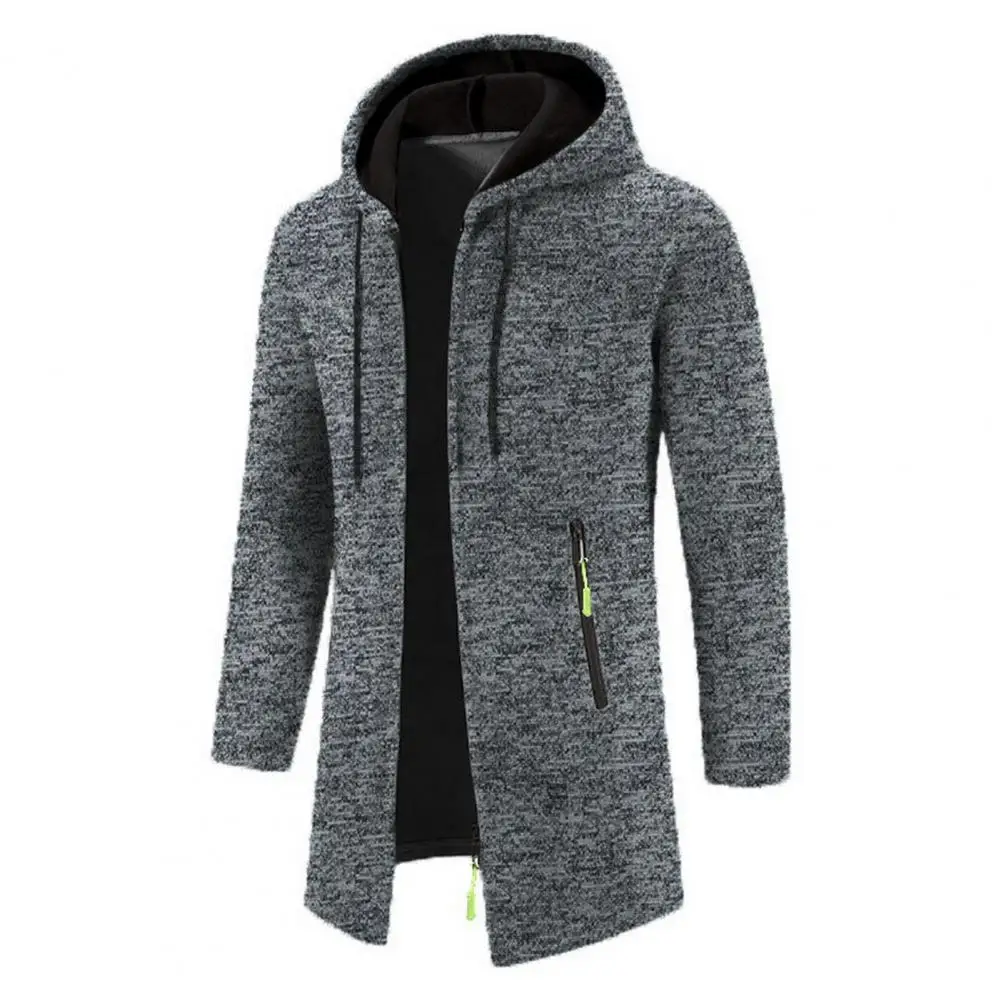 Men Solid Color Jacket Zipper Closure Men Coat Stylish Medium Length Hooded Zipper Cardigan Versatile Men's for Fall/winter