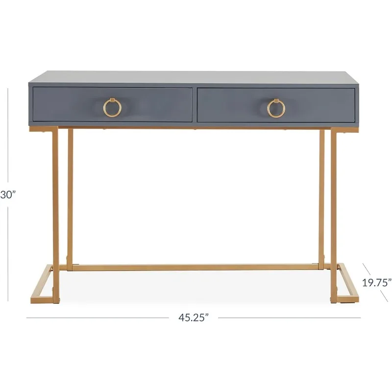 Modern 45 Inch Makeup Vanity Dressing Table or Home Office Computer Laptop Writing Desk with Two Storage Drawers, Wood Top