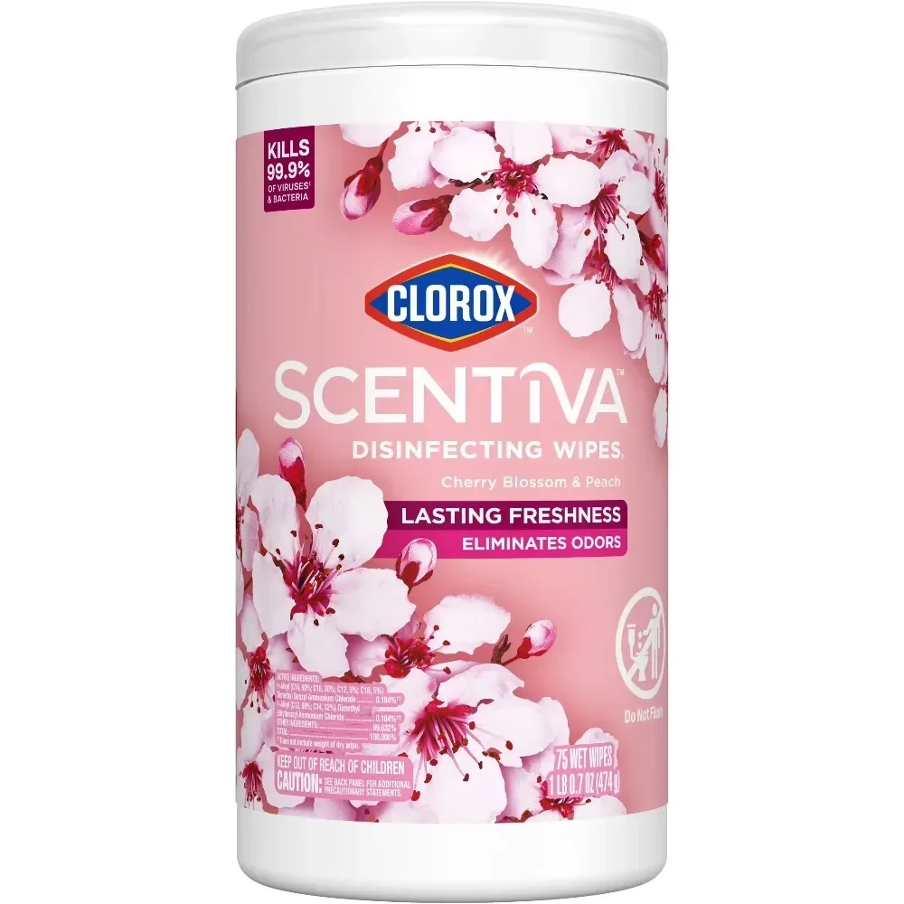 Scentiva Disinfecting Wipes, Cherry Blossom and Peach, 75 Count