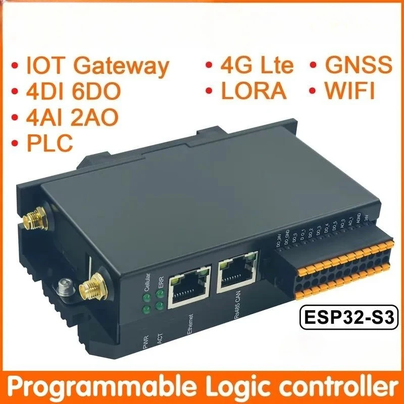 Smart Cheap Price ESP32-S3 PLC EdgeBox-Lite Industrial Automation Controller Ethernet 4G LTE RS485 512KB+8MB PSRAM 16MB PLC