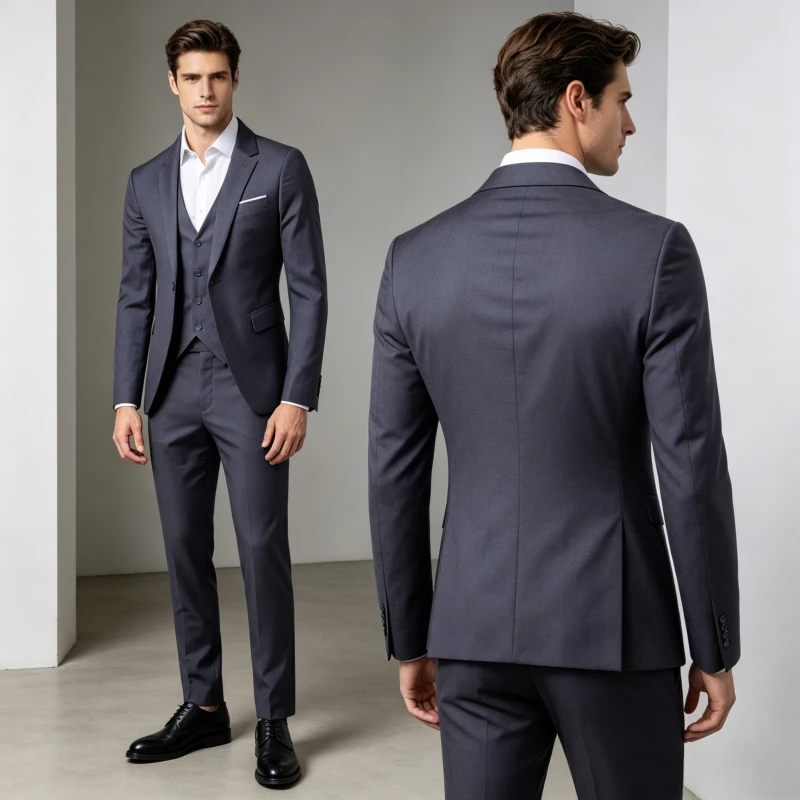 

Three Pieces Vest Business Jackets Men Suits Single Button Blazers Straight Pants Ankle Length Solid Pockets 2026 Spring Autumn