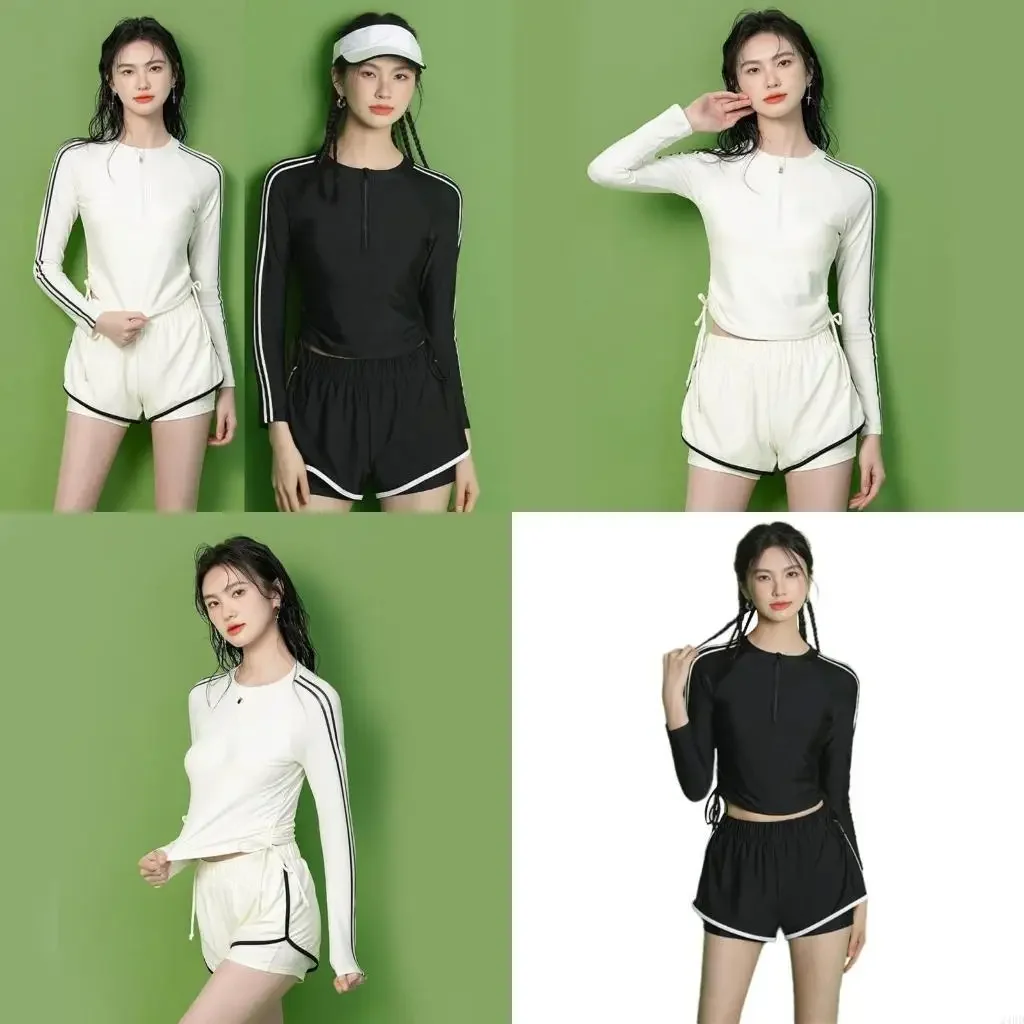 

Women Two Piece Swimsuit Quick Drying Surfing Swimsuit Two Piece Long Sleeve Front Zippered Rash Guard Bathing Suit 69HD