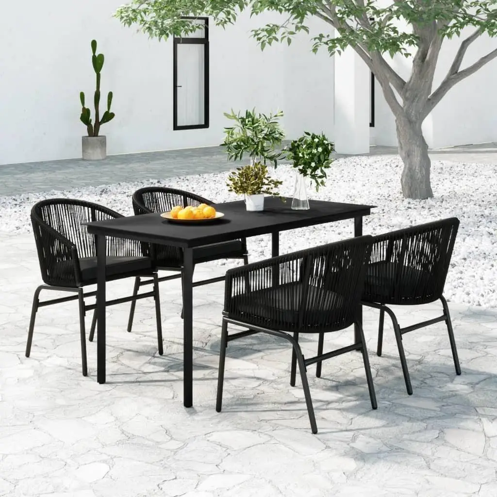 

Stylish Outdoor Garden Dining Set Black Steel Frame PVC Rattan Glass Top Perfect for Patio Balcony and Backyard