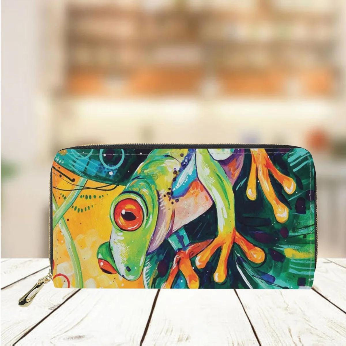 Tropical Rainforest Tree Frog Print Wallet for Women Casual PU Leather Long Money Bag Fashion Shopping Credit Card Holder Purse