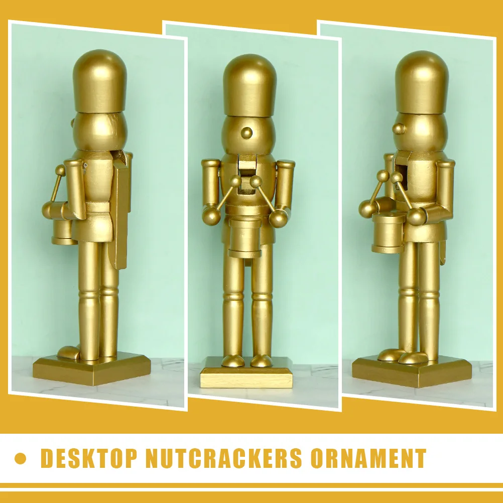 

Gold Nutcracker Christmas Decor Wooden Soldier Xmas nament Desktop Shelf Tabletop Mini Model Craft Gift