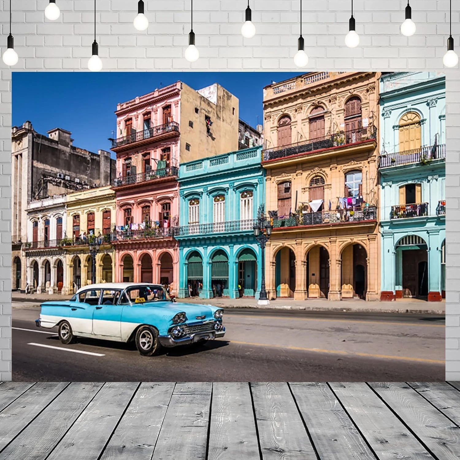 Cuba City Havana Colorful Buildings Downtown Street Car Landscape backdrops scenic Photography Studio Backgrounds