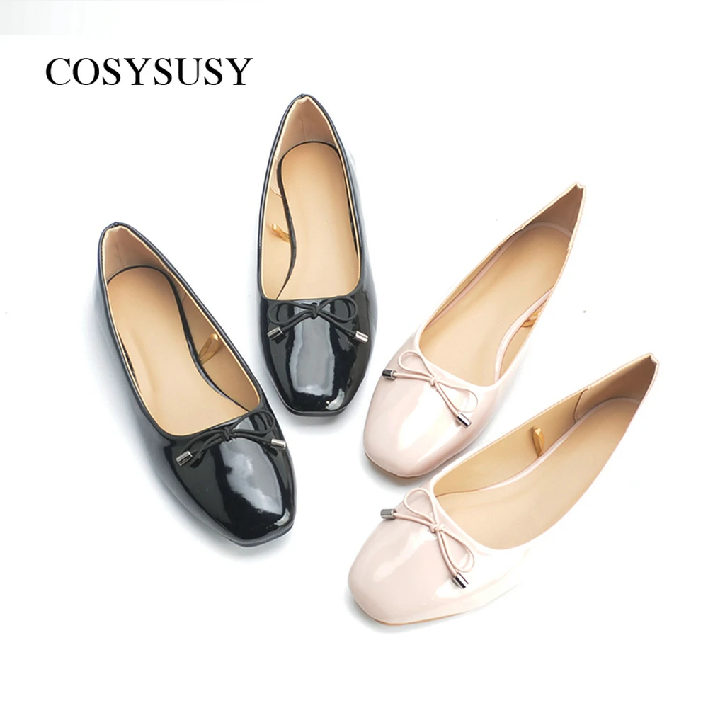 

COSYSUSY Women's Flat Square Head Classic Bow Soft Comfortable Sole Ballet Shoes