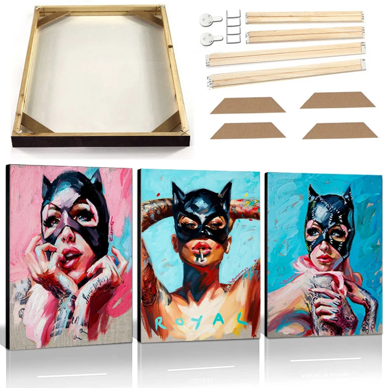 

Mickey Woman Oil Painting on Canvas with Frame Street Graffiti Bat Mask Tattoo Figure Poster Prints Abstract Wall Art Picture