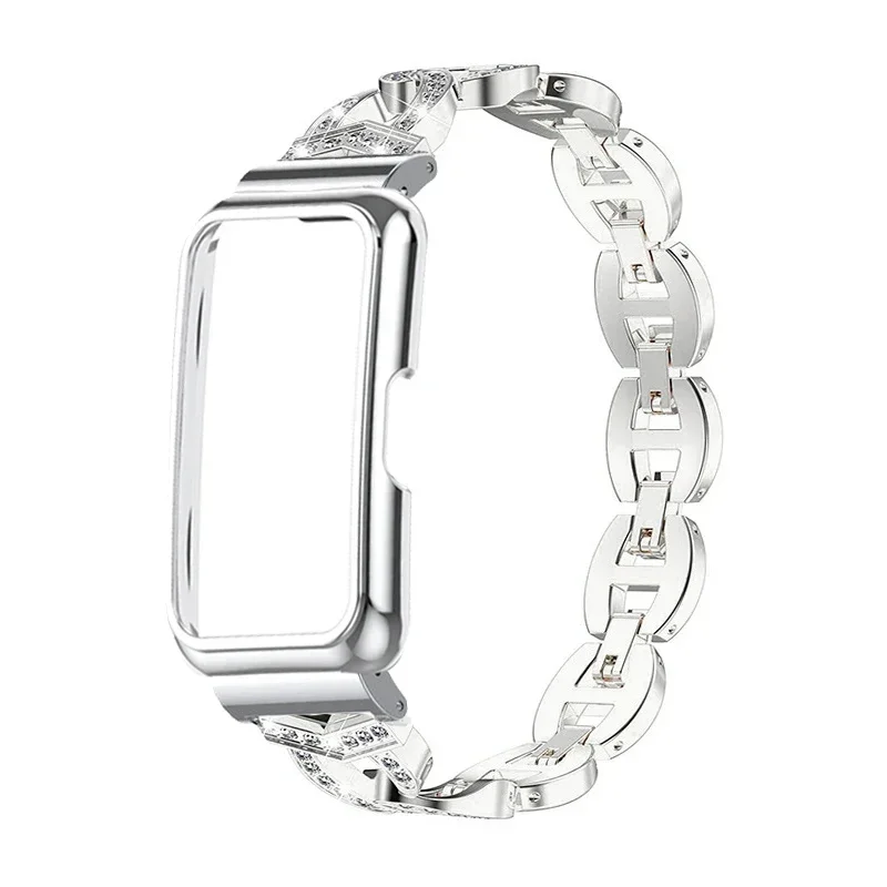 Funda protectora de correa para HUAWEI BAND 10 correa de reloj de diamantes para Huawei Band 9 pulsera de Metal para huawei band 8 7 carcasa protectora