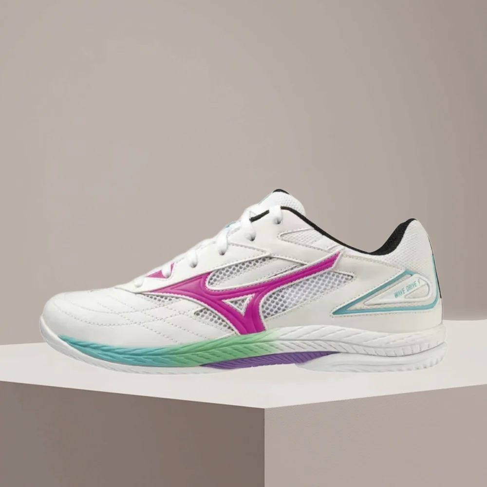 Mizuno WAVE DRIVE 9 Unisex White/Pink/Purple Low-Top Trainers – Round-Toe Design, Shock-Absorbing & Durable Comfort 81GA220505