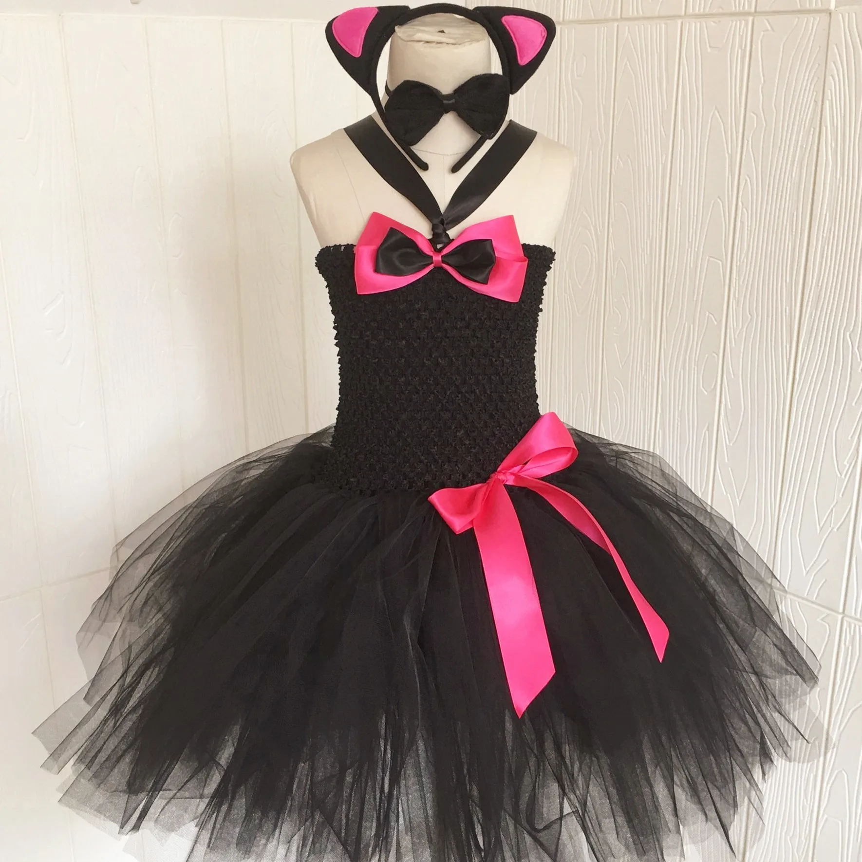 Children's Cat Skirt Halloween Set Costume Girls Mesh Skirt Cat Face Sticker