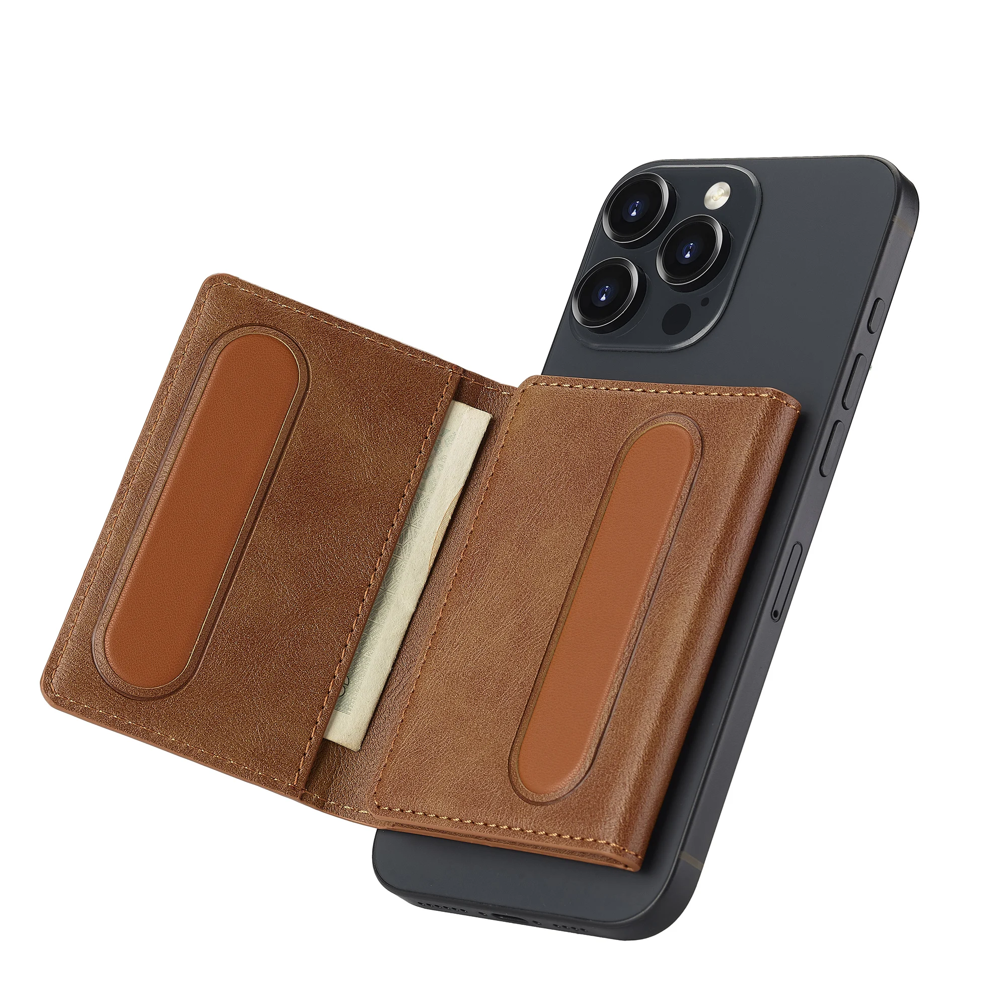 Business Magnetic Card Solt Case for Magsafe Functions Phone Case Card Holder Wallet Luxury PU Leather Men Slim Purses Pocket