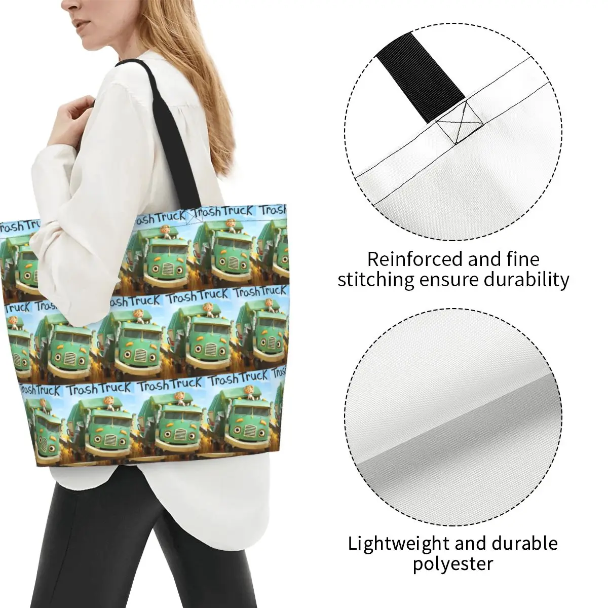 Hank And Trash Truck Cartoon Shopping Tote Bag Canvas Large Capacity Shoulder Bags Shopper Grocery Handbag for Women