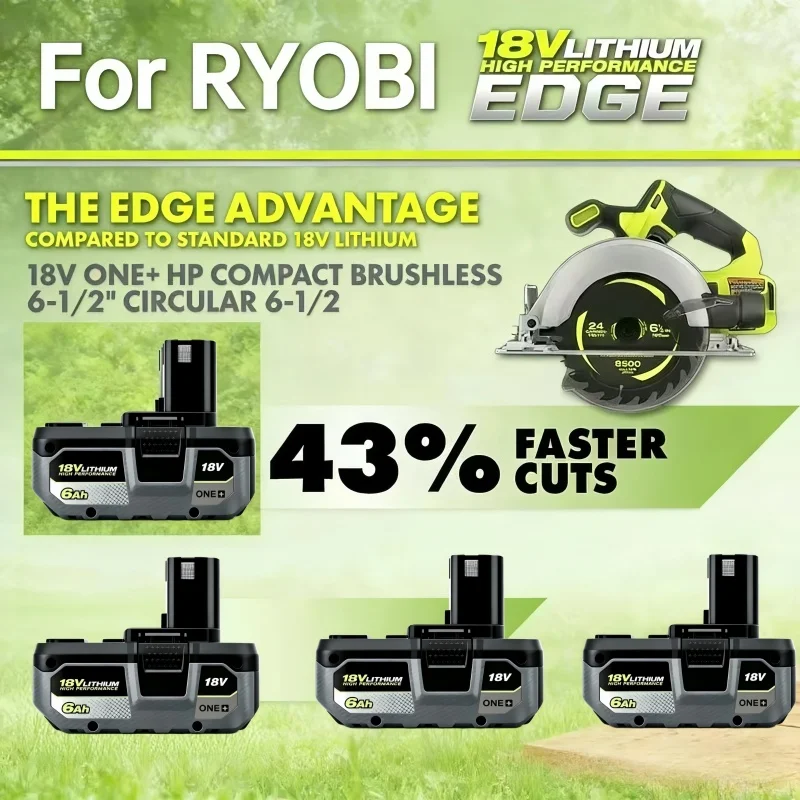 Новый литий-ионный аккумулятор RYOBI 18В 8Ач высокой емкости, заменяющий оригинальный аккумулятор для беспроводных электроинструментов Ryobi ONE+ P107 P108 P109.