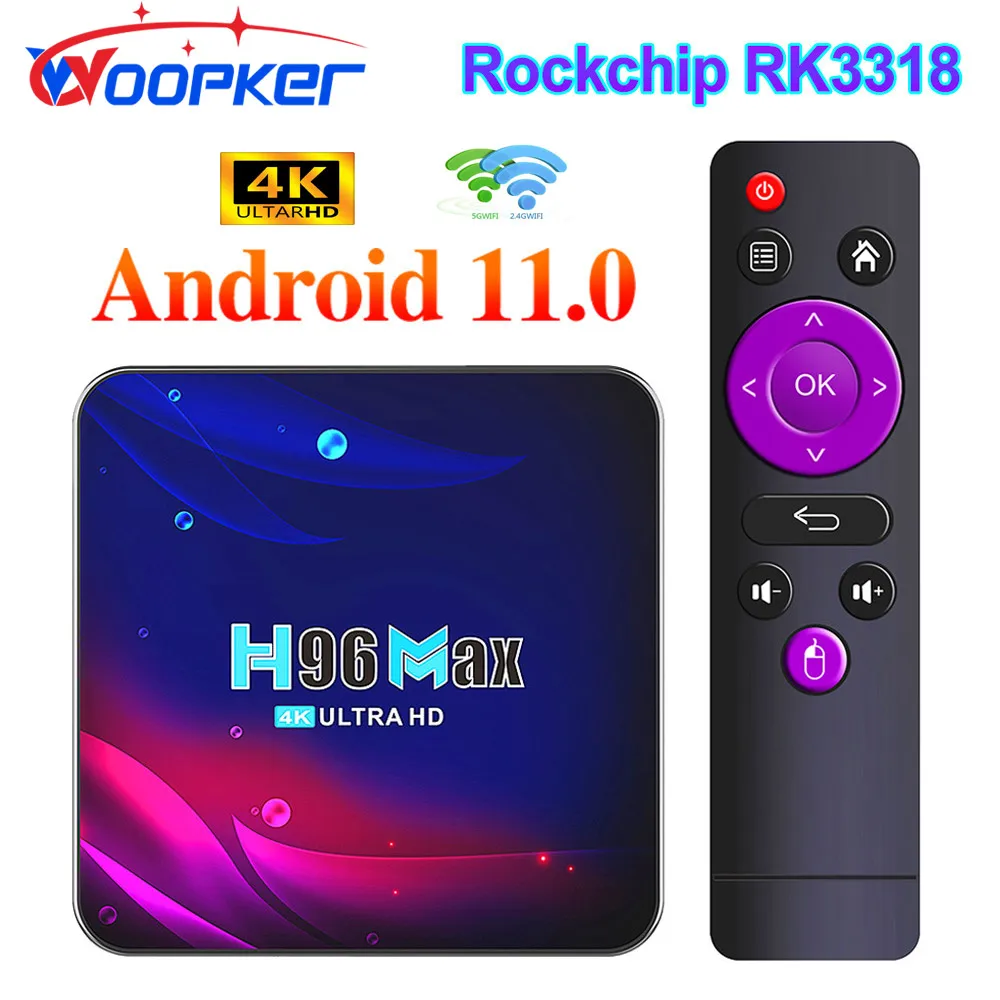 

ТВ-приставка Woopker H96 Max, V11, Rockchip RK3318, Android 11, Двойной Wi-Fi, 2,4 ГГц/телефон, BT 4,0, 4K, HDR, 10,0