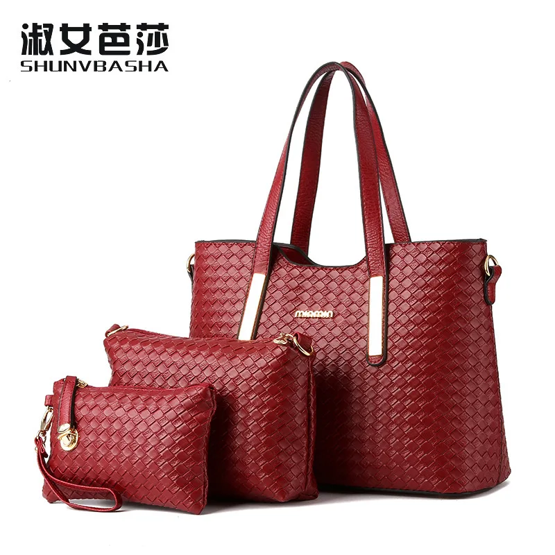 

Women's Bag Woven Pattern Child and Mother Bag Three-piece Set Crossbody One-shoulder Handbag One-piece Delivery