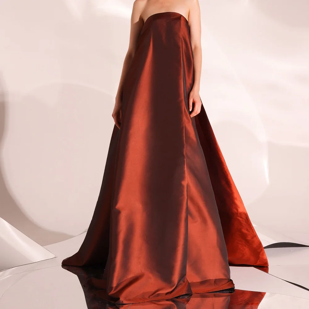 Customized Detachable Sleeve Strapless Satin Bespoke Occasion Gowns A-Line Exquisite Panel Train Photo Color Floor Length Custom