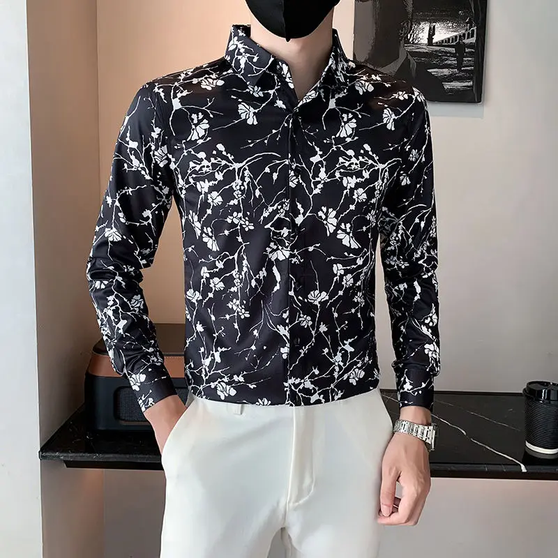 

High Quality Men’s Spring&Autumn Korea Version Trendy Printing Casual Shirts Long Sleeves All Match Fashion Stripes Shirt;