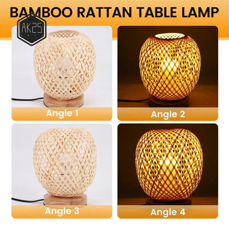 

AK25-Bamboo Rattan Table Lamp Japanese Style Bedside Lamp Desk Lamp Bedroom Diy Decoration