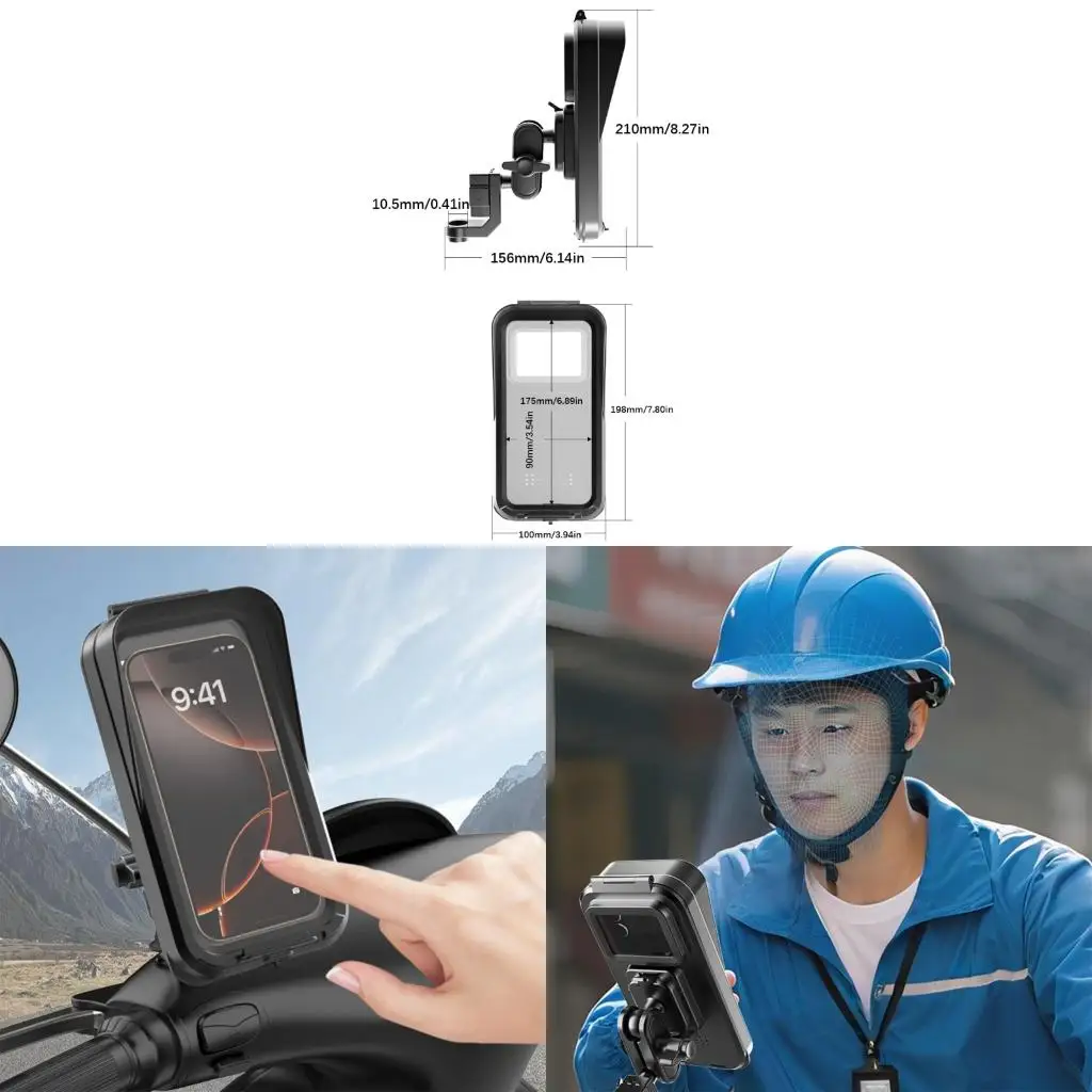  Waterproof Motorcycle Bike Phone Mount Holder for 4 to 6.7 Inch Smartphones