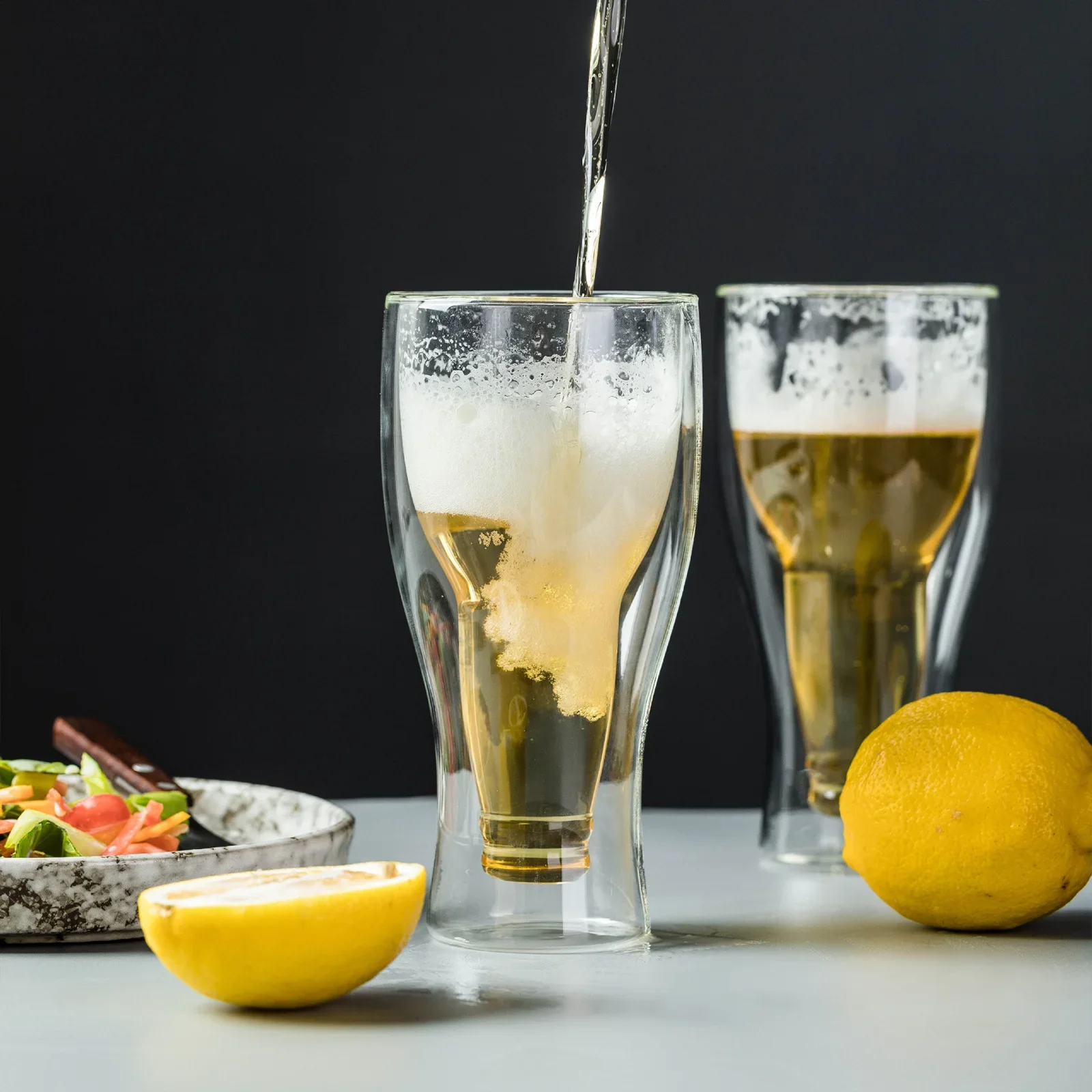 逆さまの透明なビールマグカップ,2層,クリエイティブ,ティーカップ,ウイスキー,シャンパン,コーヒー,ウォッカ