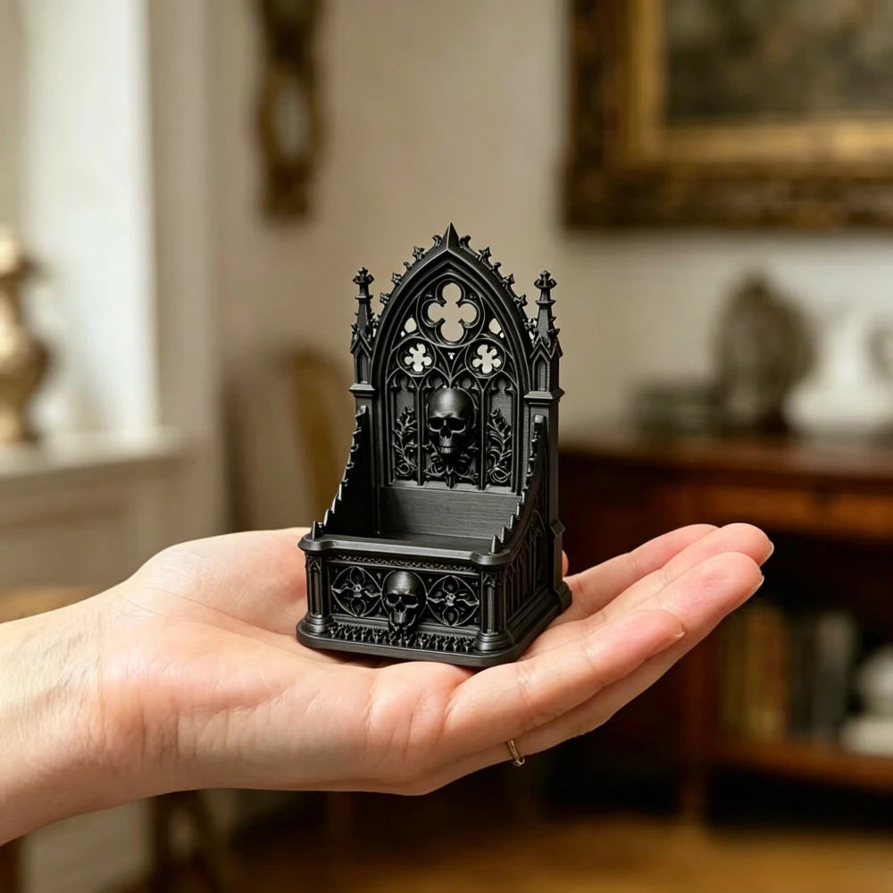 Dark Gothic Throne Castle Figurine Desktop Home Office Desk Decor Medieval Sculpture Black White Gift 3D Printed