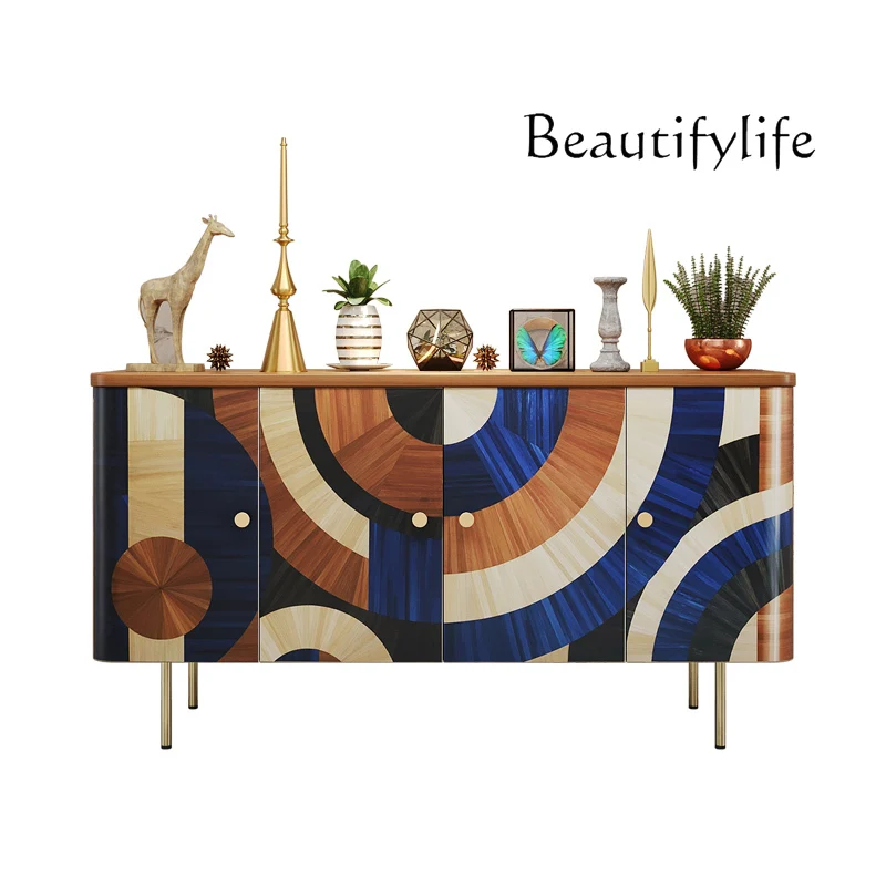 

Italian solid wood dining side cabinet villa high-end feeling integrated storage against the wall luxury foyer decoration