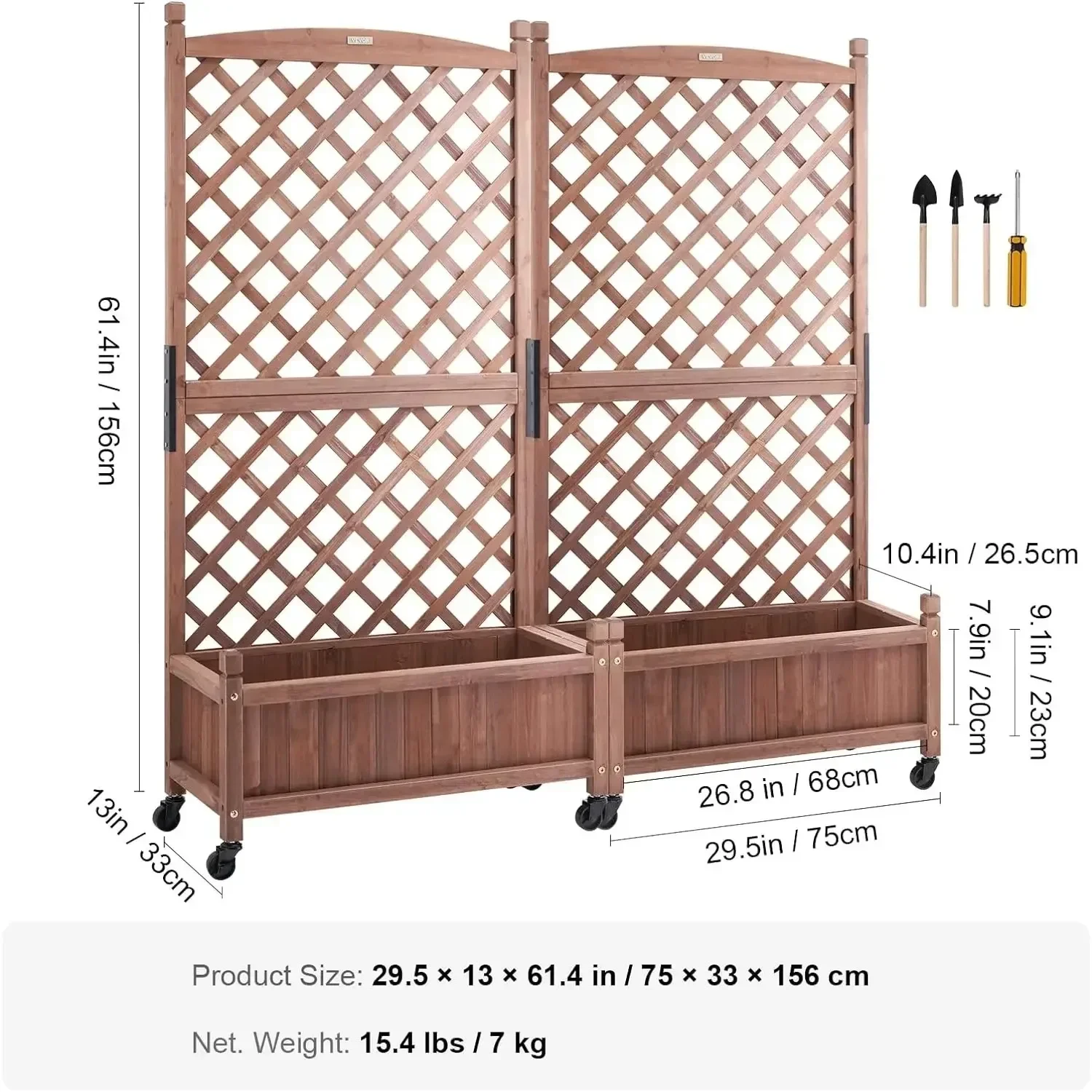 2PCS Wood Planter with Trellis, 60