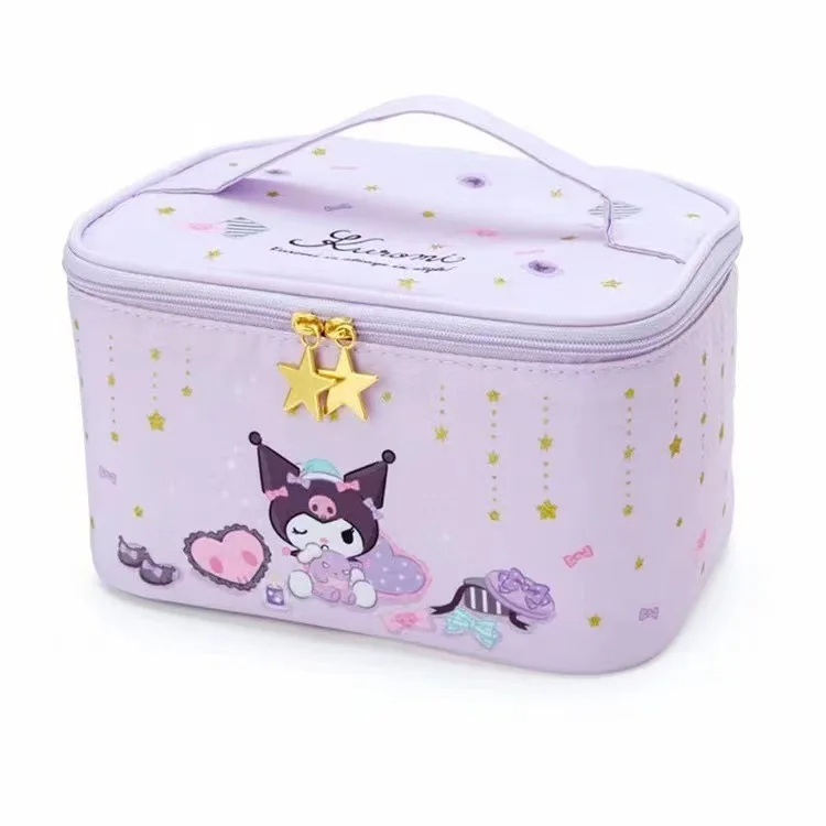 Kawaii Sanrios Cosmetic Bag Cinnamoroll Kuromi Makeup Bag Portable Handbag For Women Pu Waterproof Large Capacity Storage Bags