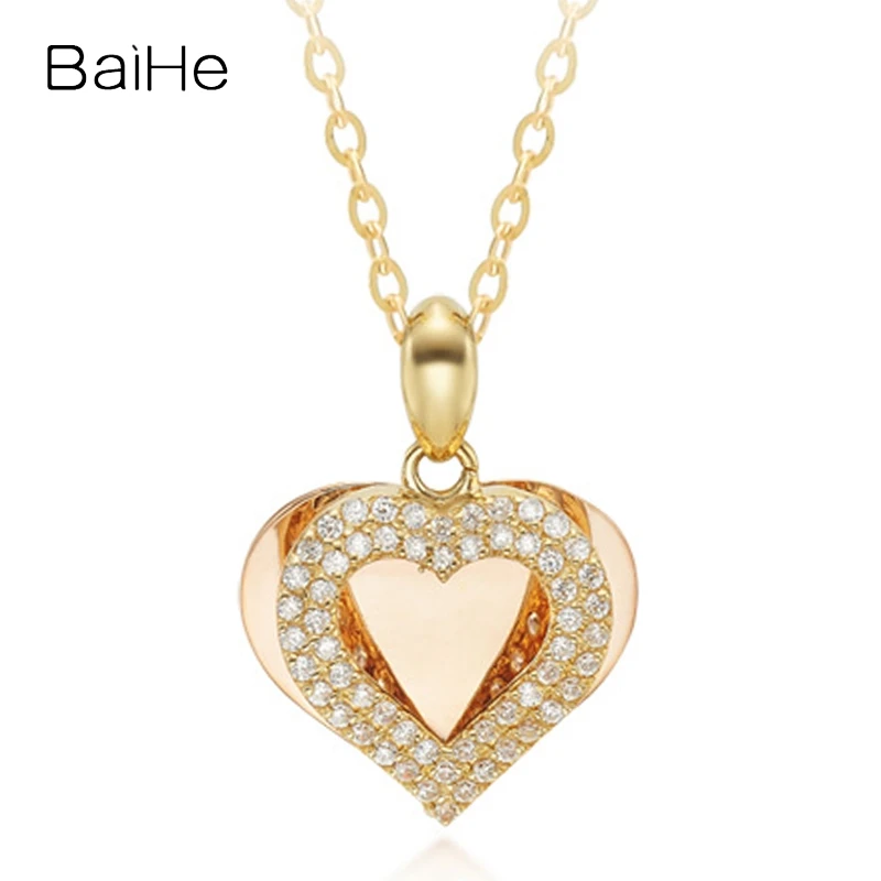 

BAIHE Solid 18K Yellow Rose Gold 0.29ct H/SI Natural Diamond Heart Necklace Women Fine Jewelry Making Gjerdan Zemra Жүрек алқа