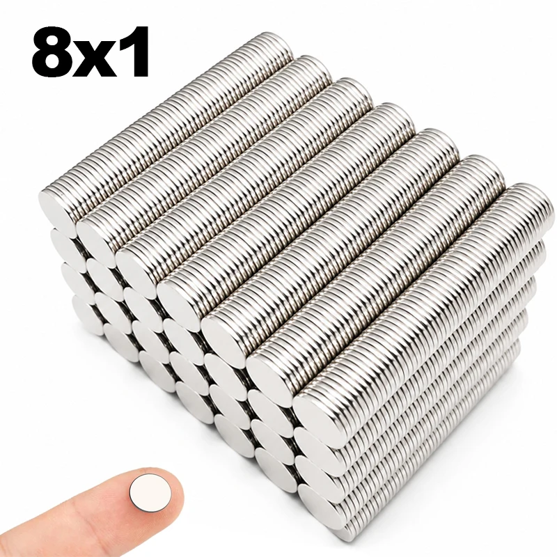 500/200/10pcs Thin Magnet 8x1mm Round Permanent Neodymium Magnets Powerful Magnetic Disc for Fridge DIY Building Scientific