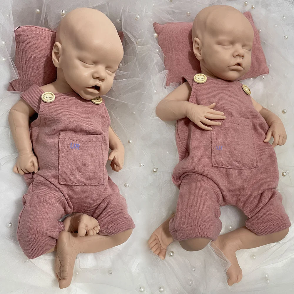 17 Inch Soft Full Silicone Reborn Baby Twins Painted Sleepy Closed Eyes Solid silicone Silicone doll cosplay Christmas Gift