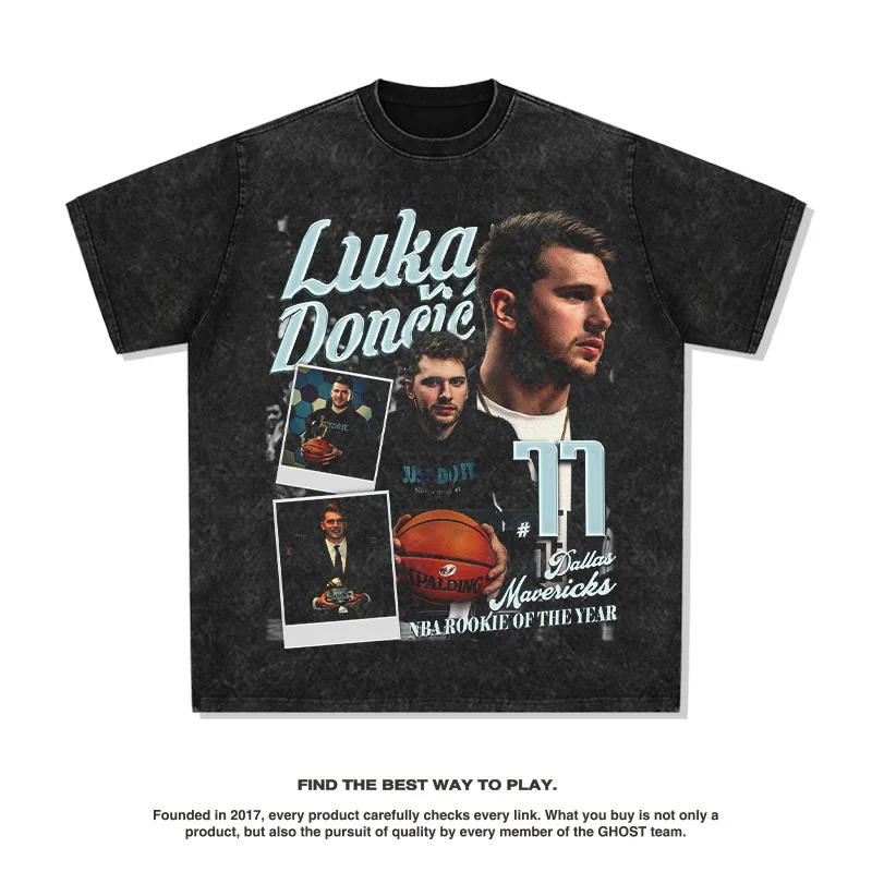 

Футболка Doncic American Star, уличная футболка в стиле хип-хоп, модный бренд, ретро-принт, состаренная стирка, тяжелый чистый хлопок, с короткими рукавами