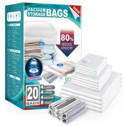 TAILI 20PCS Vacuum Storage Bags No Need Pump Space Saver Bags Large Vacuum Sealed for Clothes, Beddings, Comforters Saving Space