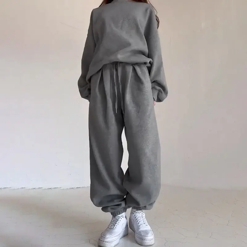 Deeptown Vintage Casual Grey Drawstring Sweatpants Woman America Basic Baggy Sports Pants Streetwear Joggers Warm Trouser Autumn