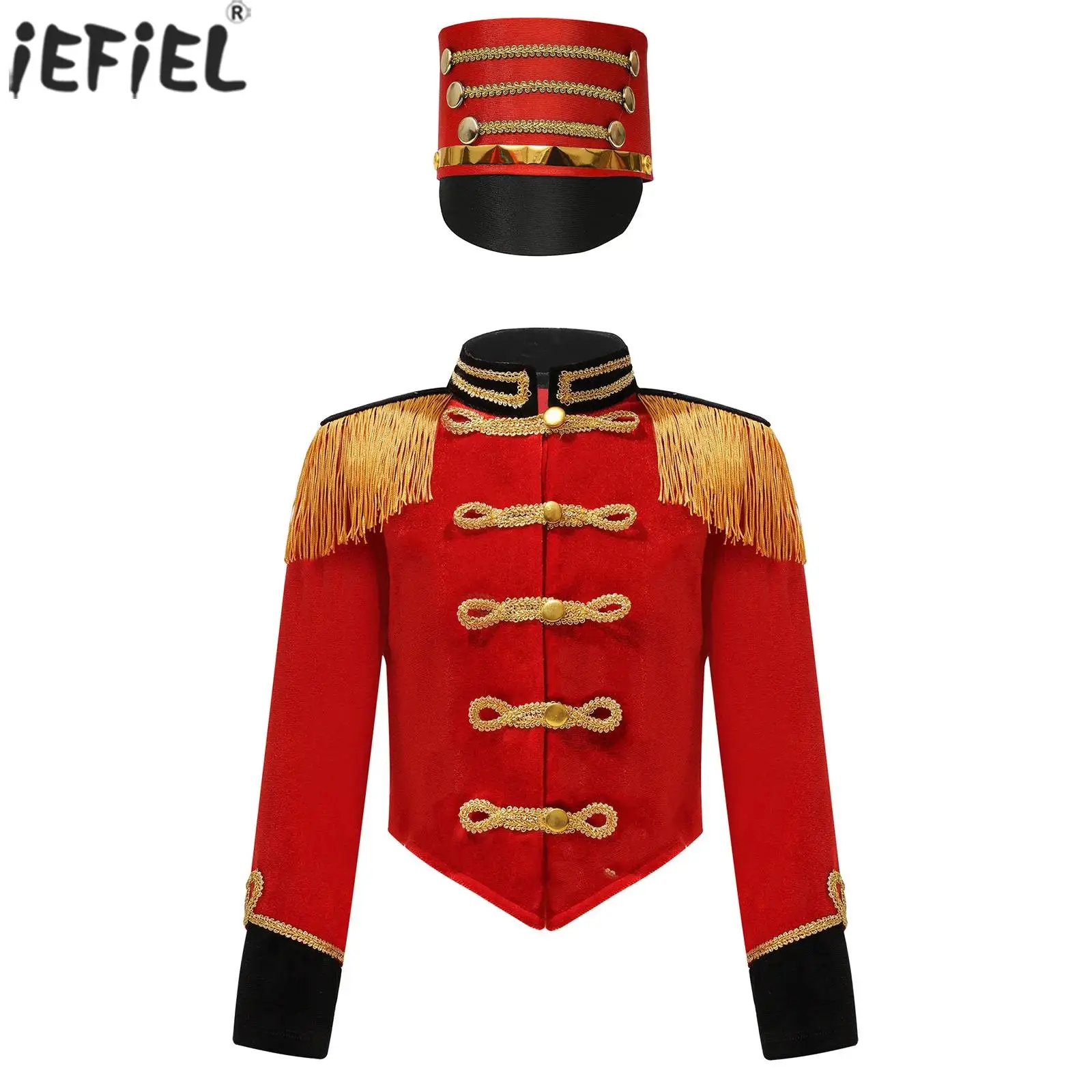 ילדים בנות צועדים הלהקה מתופף מג 'ורט אחיד קרנבל מופע מסיבת הופעה תחפושת שרוול ארוך tassel מעיל עם כובע