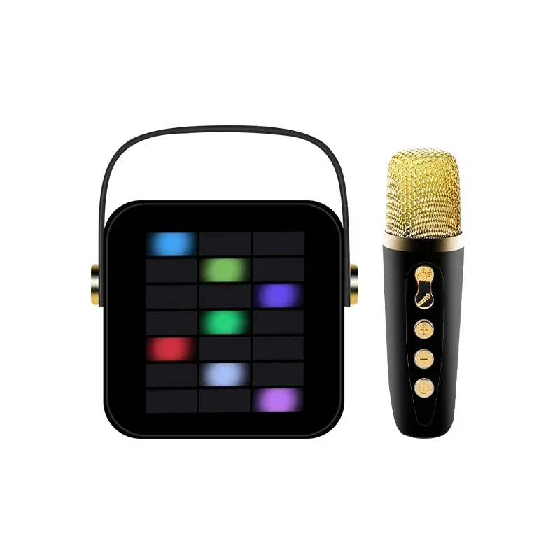 Mini Wireless Karaoke Microphone Bluetooth Speakers Outdoor Woofer Party Sound Portable Led Lights Subwoofers Children's KTV Set