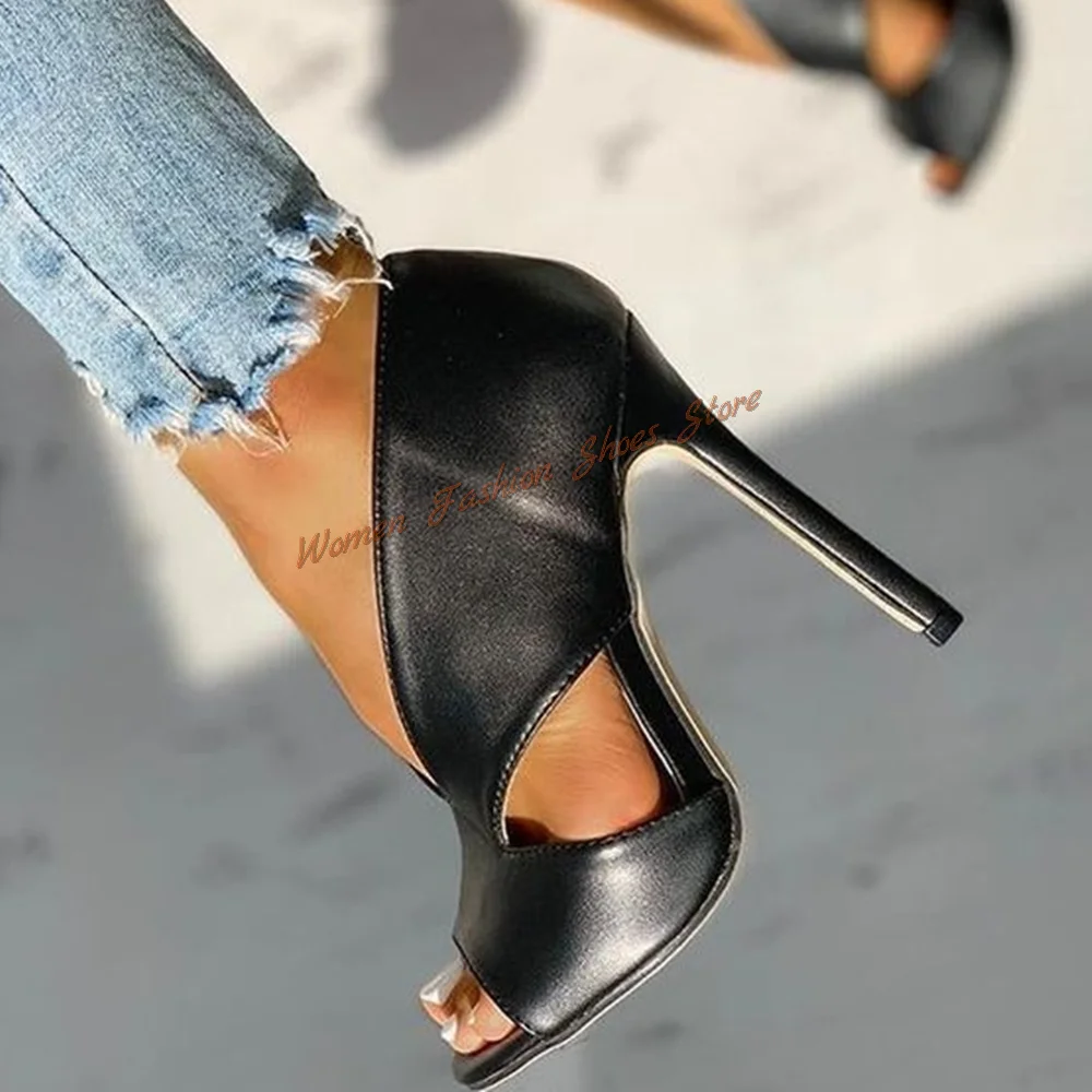 

Black Peep Toe Cut Out Pumps Stilettos High Heels Matte Leather High Heel Shoes for Women Heels 2024 New Zapatos Para Mujere